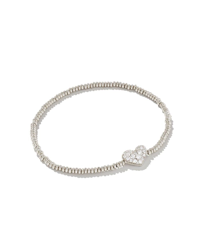 Ari Silver Pave Heart Stretch Bracelet in White Crystal | Kendra Scott | Kendra Scott