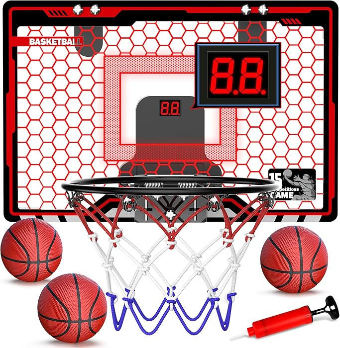HopeRock Indoor Basketball Hoop for Kids, Over The Door Mini Basketball Hoops, with LED Light, Sc... | Amazon (US)