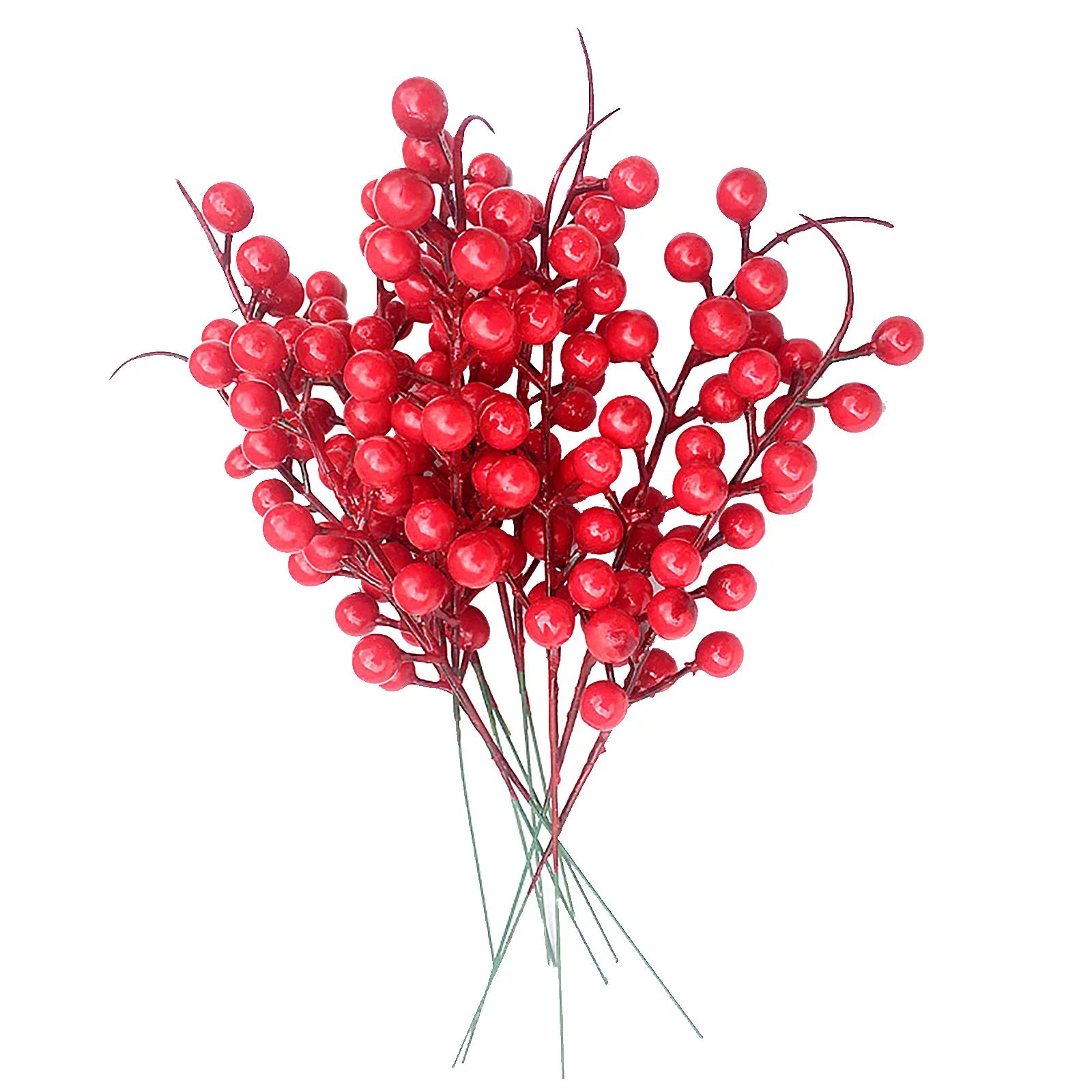 Christmas Artificial Holly Red Berries Picks Twig Stem Artificial Flowers Winter Fake Berries Bun... | Walmart (US)