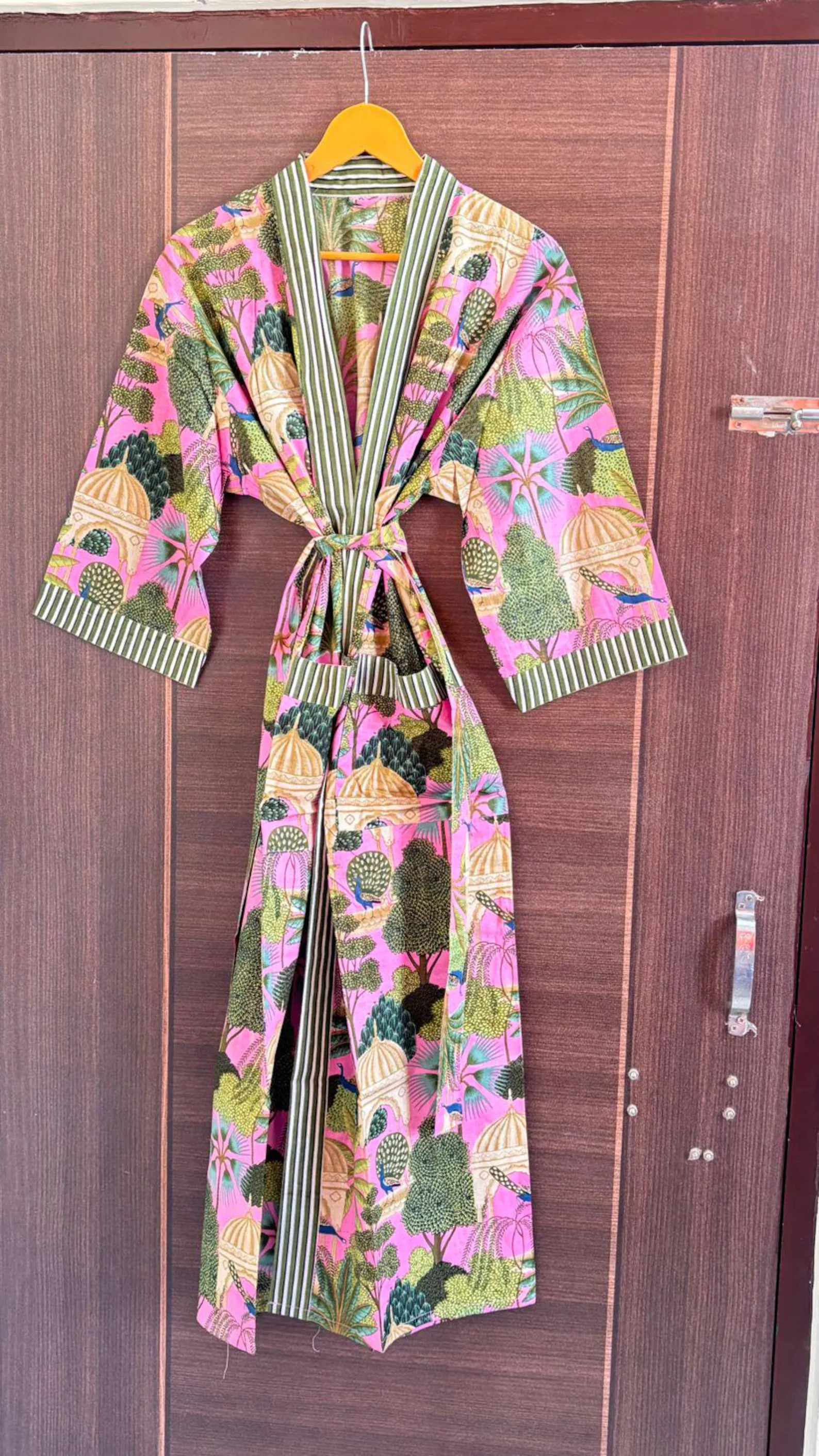 New Handmade Block Print Cotton Kimono Robe, Floral Bridesmaid Dressing Gown, Summer Nightwear - ... | Etsy (Global)