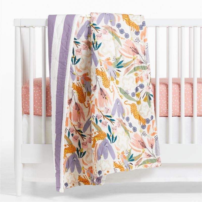 Leopard Floral Organic Cotton Baby Crib Quilt + Reviews | Crate & Kids | Crate & Barrel