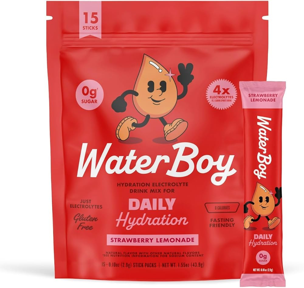 Waterboy Daily Hydration | 1,570mg Electrolyte Powder Packets | No Sugar, All Natural, Gluten Fre... | Amazon (US)
