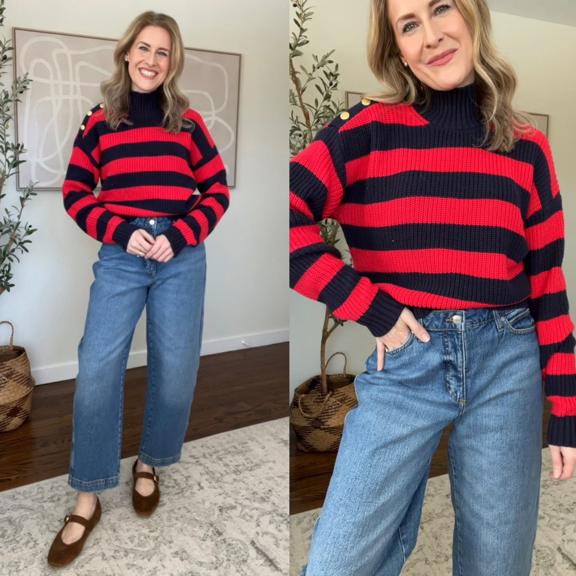 Can’t go wrong with classic stripes, love the wide stripe in preppy red and navy with gold button details on the shoulder. Cotton. Fits tts, I’m in a small. Barrel jeans run big, go down a size. #walmartfashion 

#LTKOver40