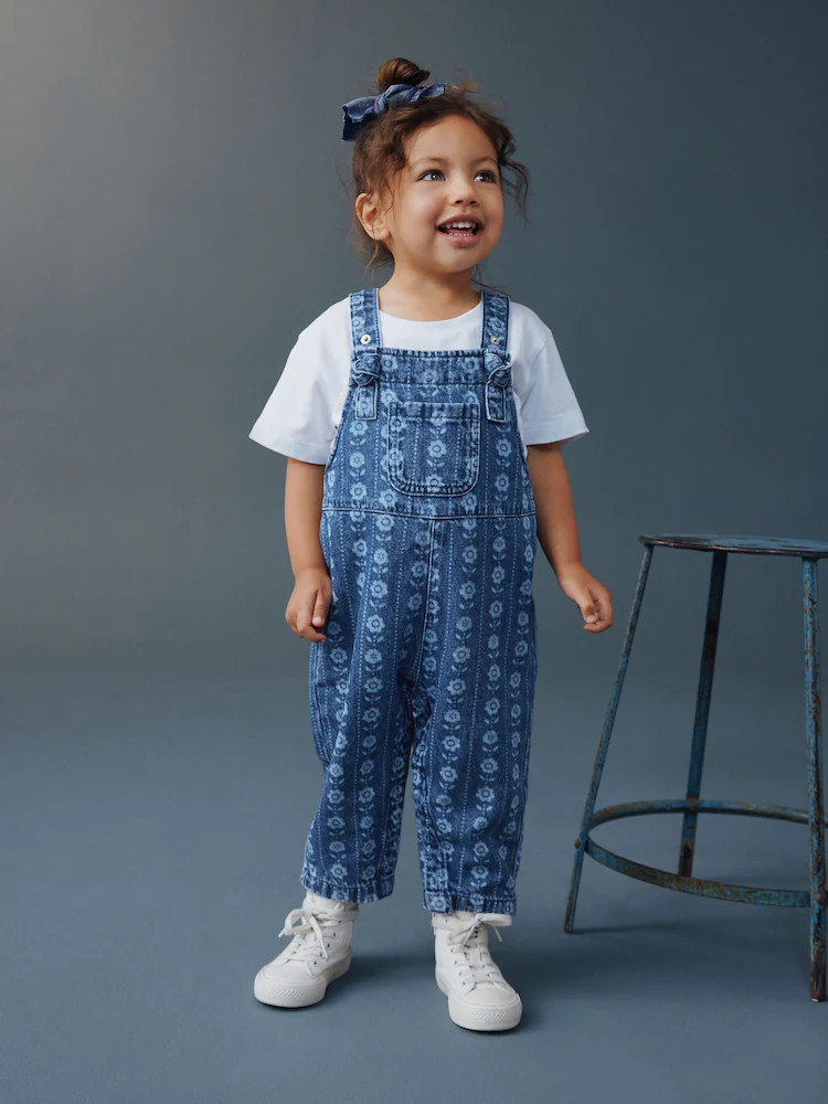 Mid Blue Floral Print Dungarees (3mths-7yrs) | Next US