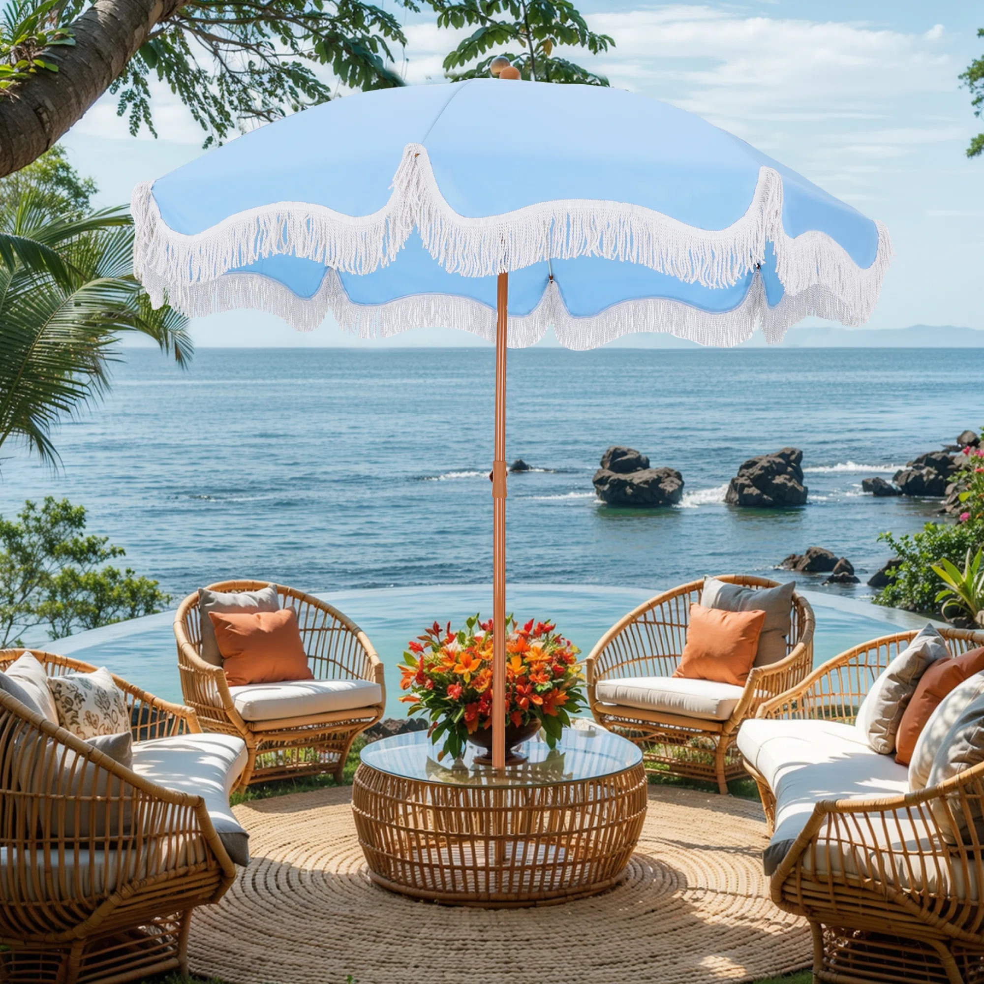 Sharniece 7ft Patio Umbrella with Fringe Outdoor Tassel Umbrella | Wayfair North America