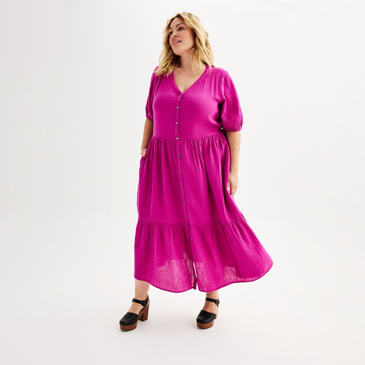 Plus Size Sonoma Goods For Life® Button Thru Femme Midi Dress | Kohl's