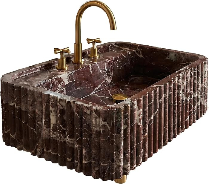 Rosso Levanto Marble Sink \u2013 Handmade Vanity | Custom Size Vessel Sink | Wall-Mounted or Vani... | Amazon (US)