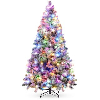 Pre-Lit Snow Flocked Artificial Pine Christmas Tree w/ Multicolored Lights | Best Choice Products 