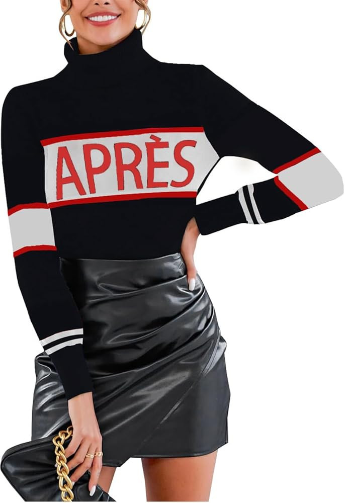 Women Turtleneck Sweaters Stripe Sleeve Colorblock Shirts Apres Ski Tops 2025 Fashion Winter Ther... | Amazon (US)