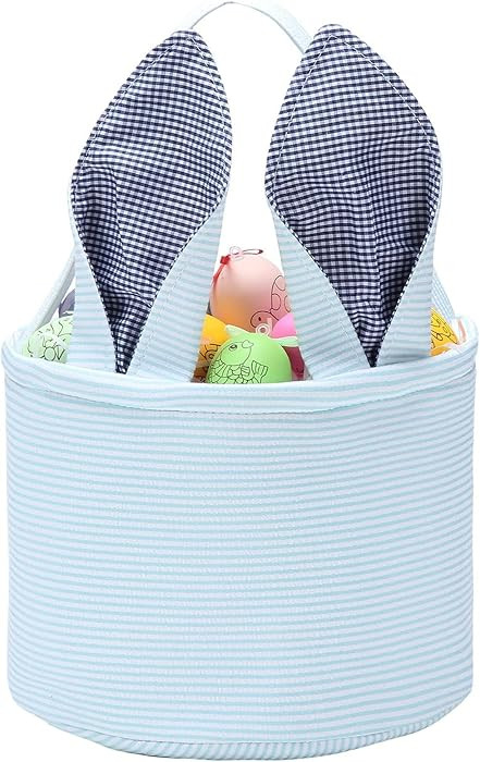 Easter Basket Seersucker Egg Hunt Bunny Baskets for Kids with Cute Rabbit Ears Stripe Storage Gif... | Amazon (US)