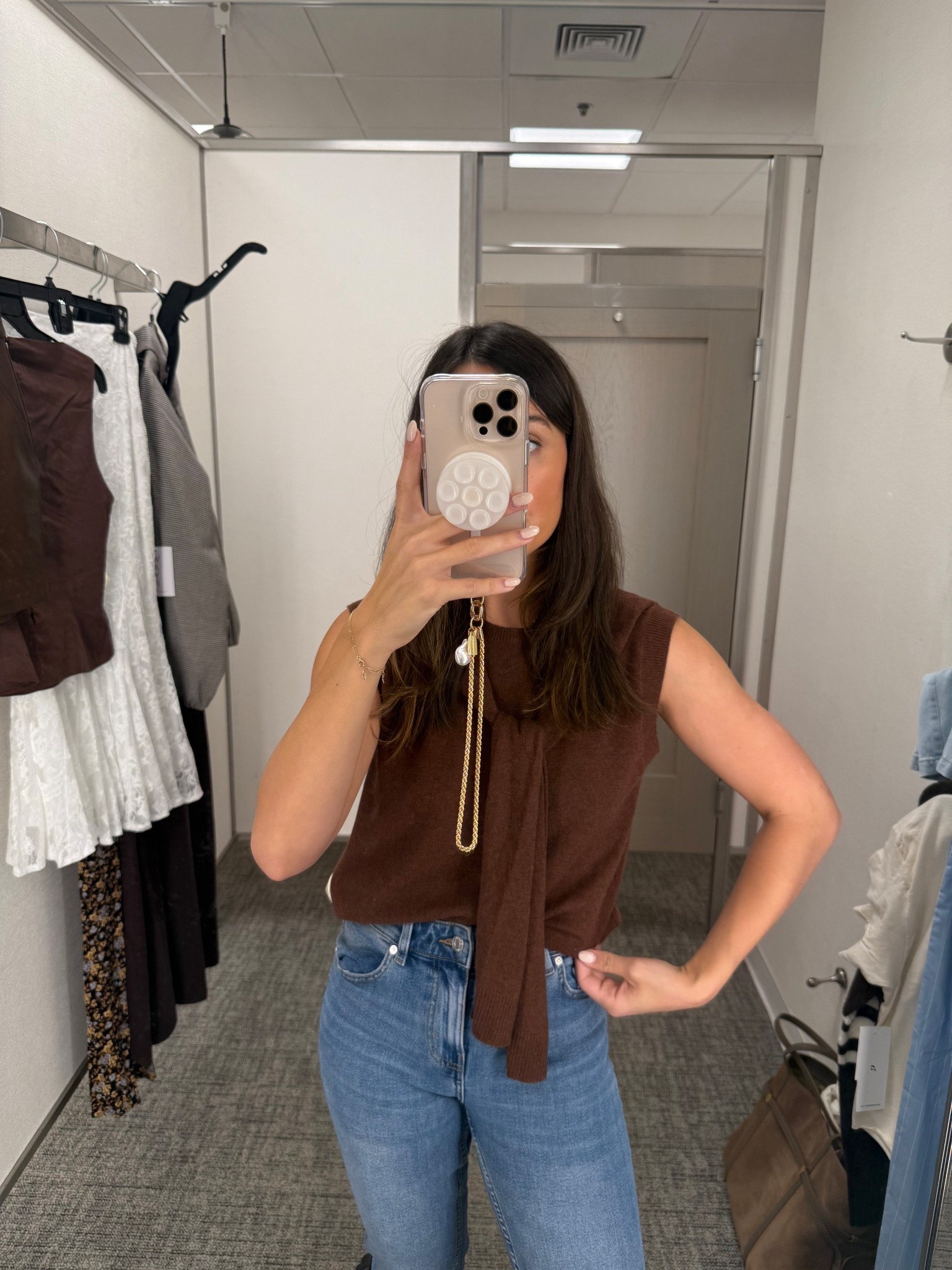 Love this @nordstrom top! It has a tie in front so looks like you’re wearing a sweater over! And love these flare jeans. #nordstrompartner 