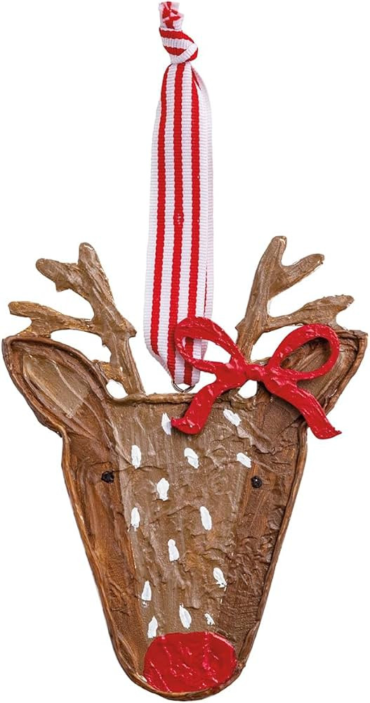 Mud Pie Christmas Reindeer Painted Wood Ornament | Amazon (US)