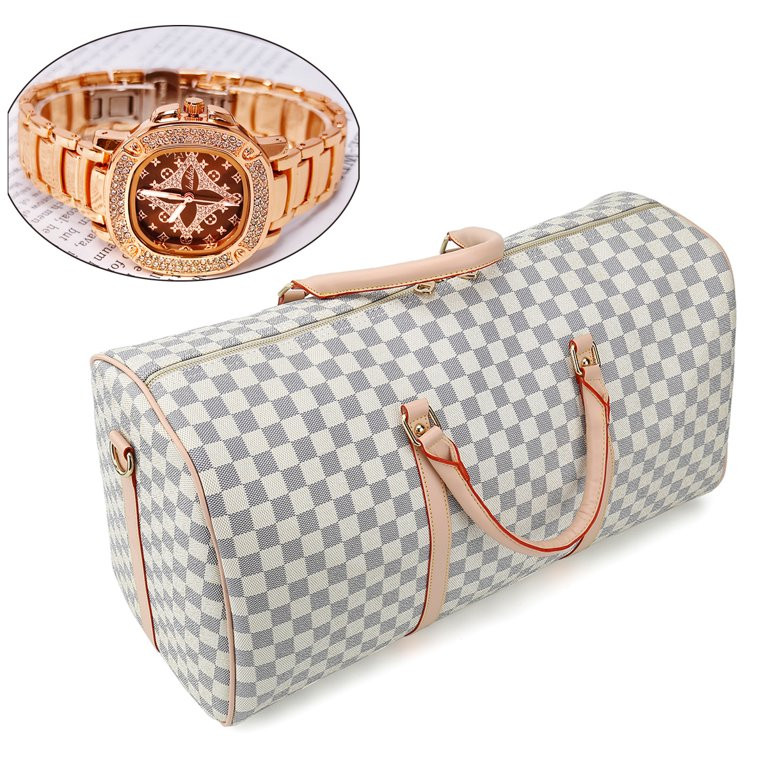 RICHPORTS Checkered Travel PU Leather Weekender Overnight Duffel Bag Shoulder tote Handbag Travel... | Walmart (US)