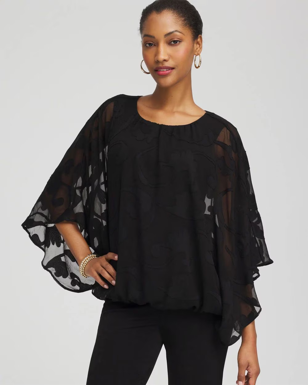Travelers™ Chiffon Burnout Bubble-Hem Top | Chico's