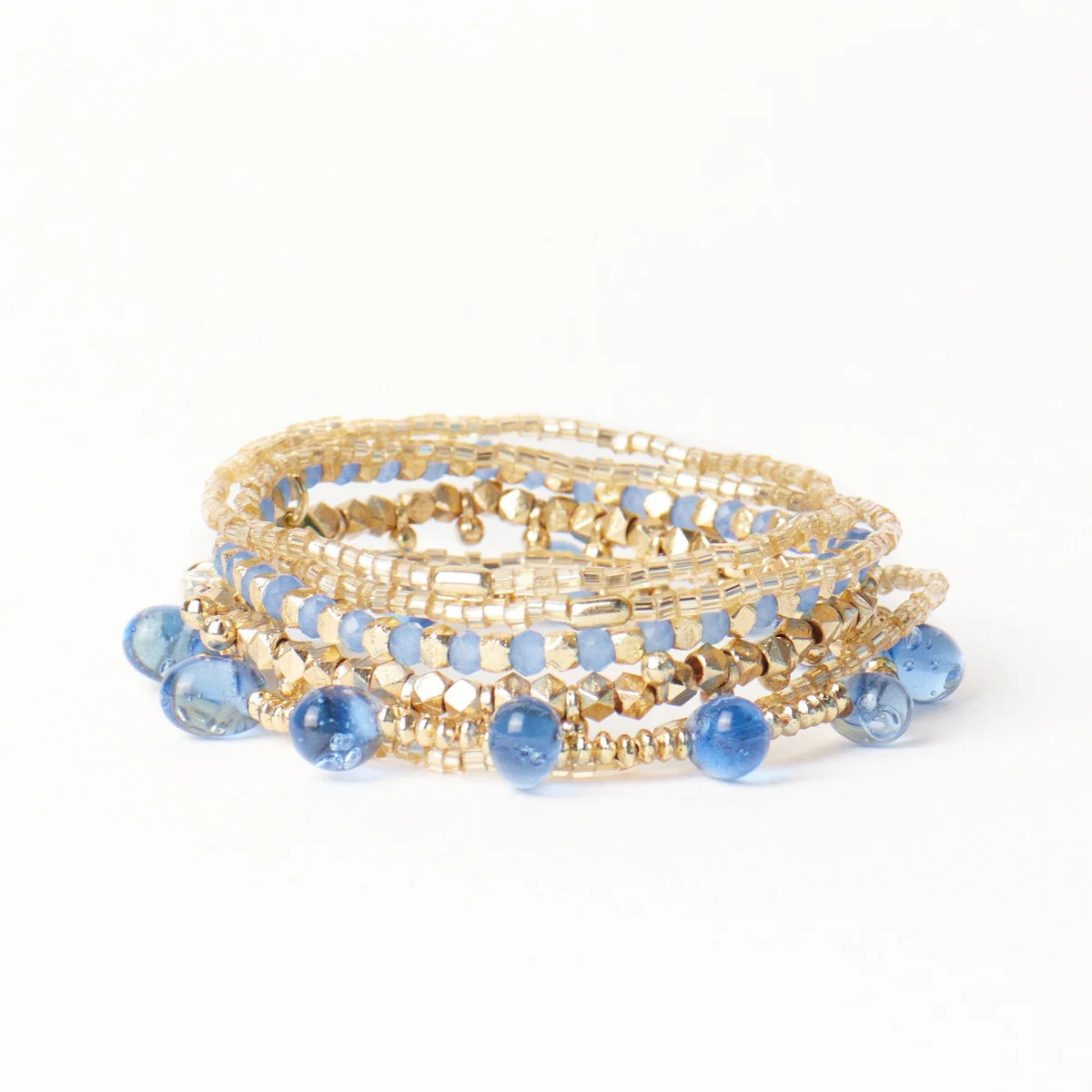 Ella Bracelet Stack of 5 Blue + Gold | INK+ALLOY