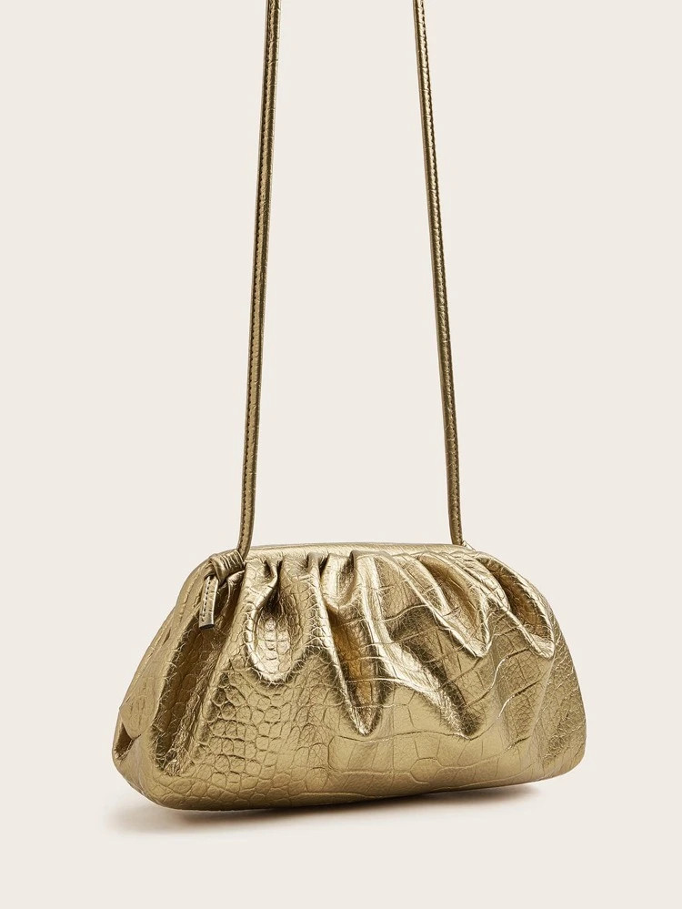 Croc Embossed Ruched Clutch Bag | SHEIN