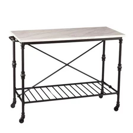 Southern Enterprises Morenci Faux Marble Kitchen Island in Matte Black | Walmart (US)