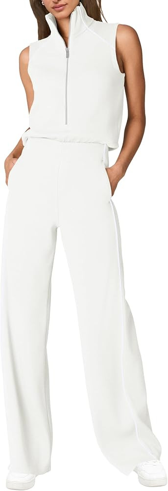 SENSERISE Womens Summer Jumpsuits Dressy Casual Sleeveless Mock Neck Top Wide Leg Pants Romper wi... | Amazon (US)