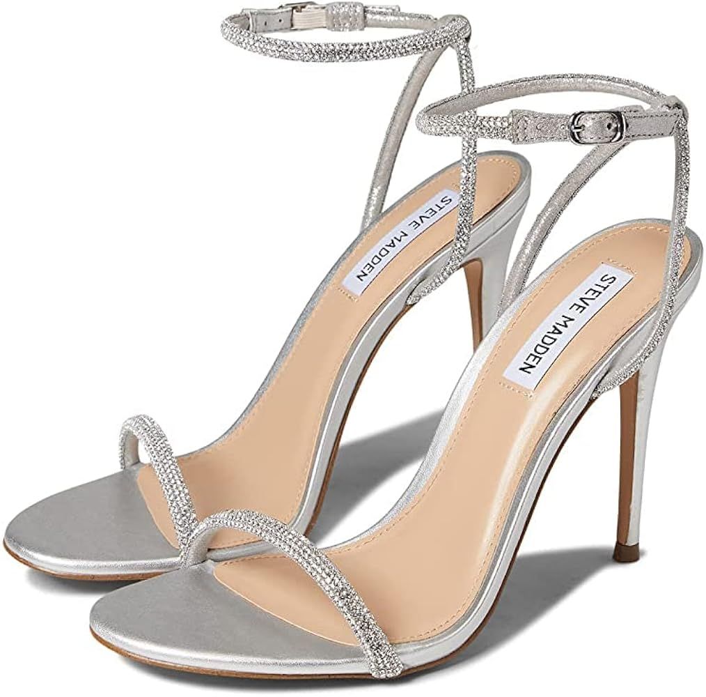 Amazon.com | Steve Madden Women's Breslin Heeled Sandal, Silver, 9 | Heeled Sandals | Amazon (US)