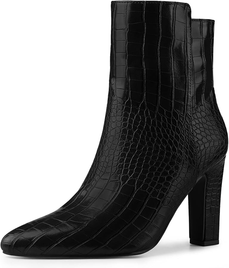 Allegra K Women's Printed Pointed Toe Chunky Heels Ankle Boots | Amazon (US)