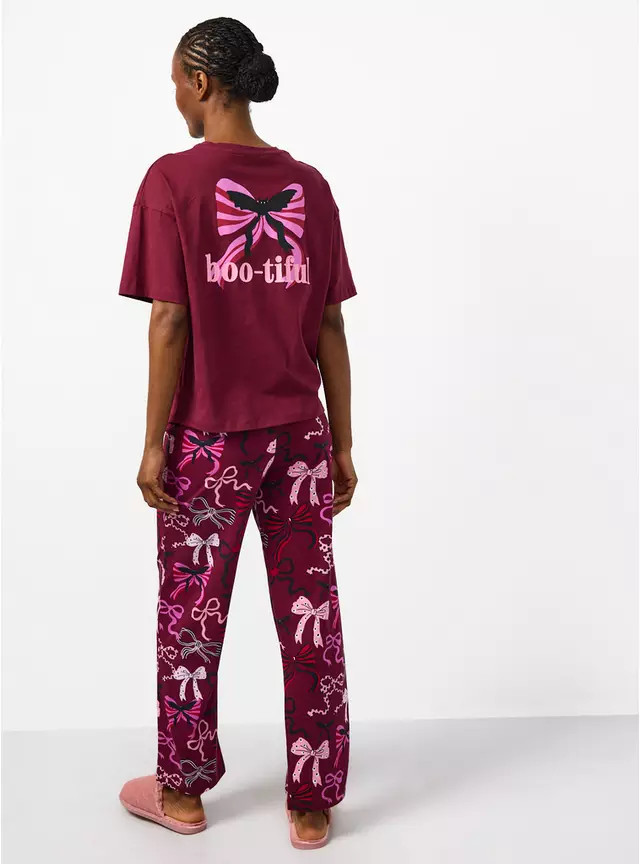 Buy Plum Halloween Bow Print Jersey Pyjamas L | Halloween pyjamas | Tu | Tu Clothing