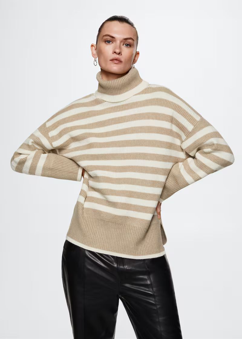 Striped turtleneck sweater -  Women | Mango USA | MANGO (US)