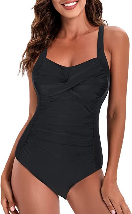 Womens Bathing Suit One Piece Slimming Ruched Swimsuit Tummy Control Vintage Swimwear | Amazon (US)