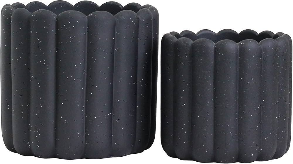 Olly & Rose iOS Vertical Striped Ribbed Plant Pot - Charcoal Speckled Ceramic Planters - 6.6 + 5 ... | Amazon (US)
