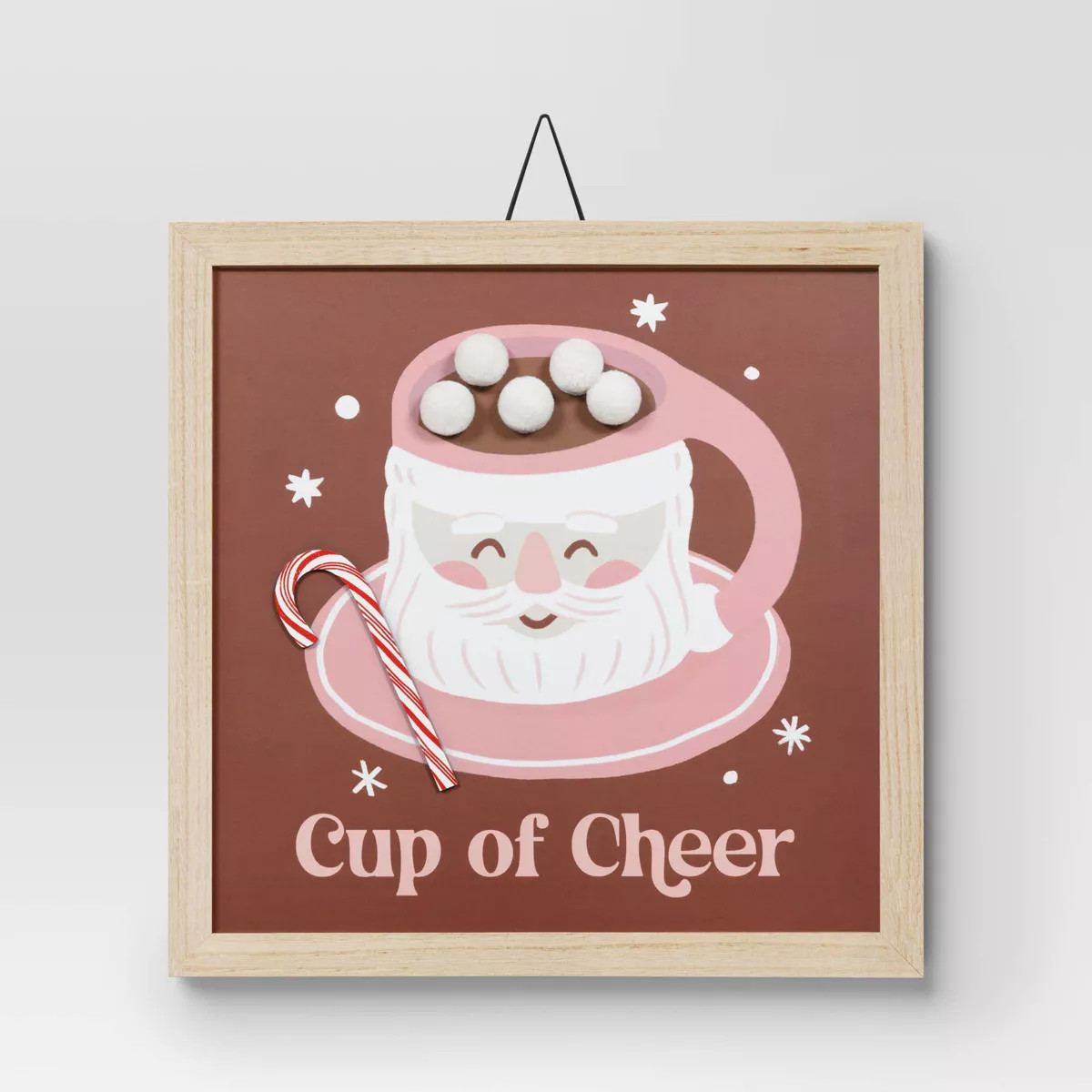 12"x12" 'Cup of Cheer' Santa Hot Cocoa Wood Wall Art Pink/Brown - Wondershop™ | Target