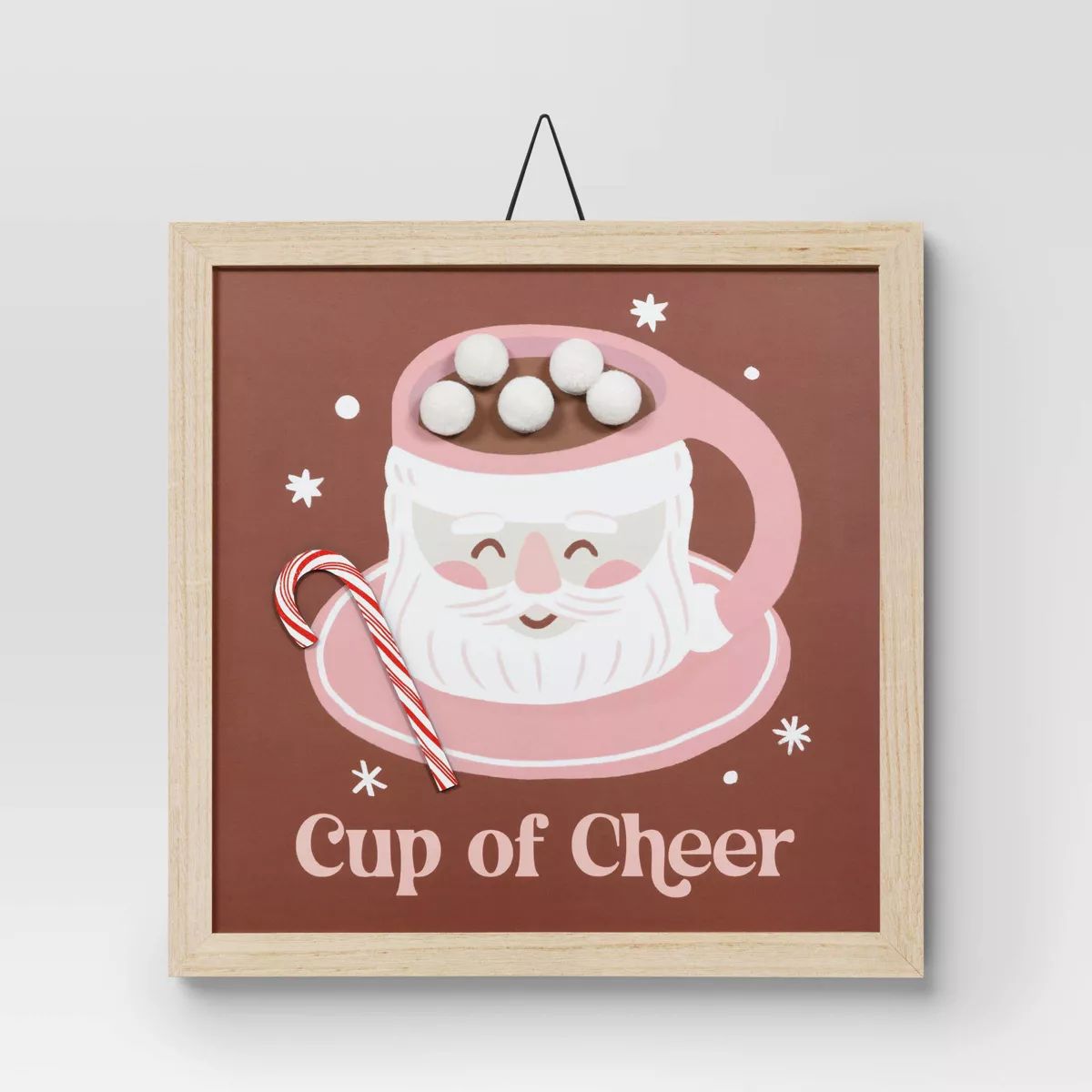 12"x12" 'Cup of Cheer' Santa Hot Cocoa Wood Wall Art Pink/Brown - Wondershop™ | Target