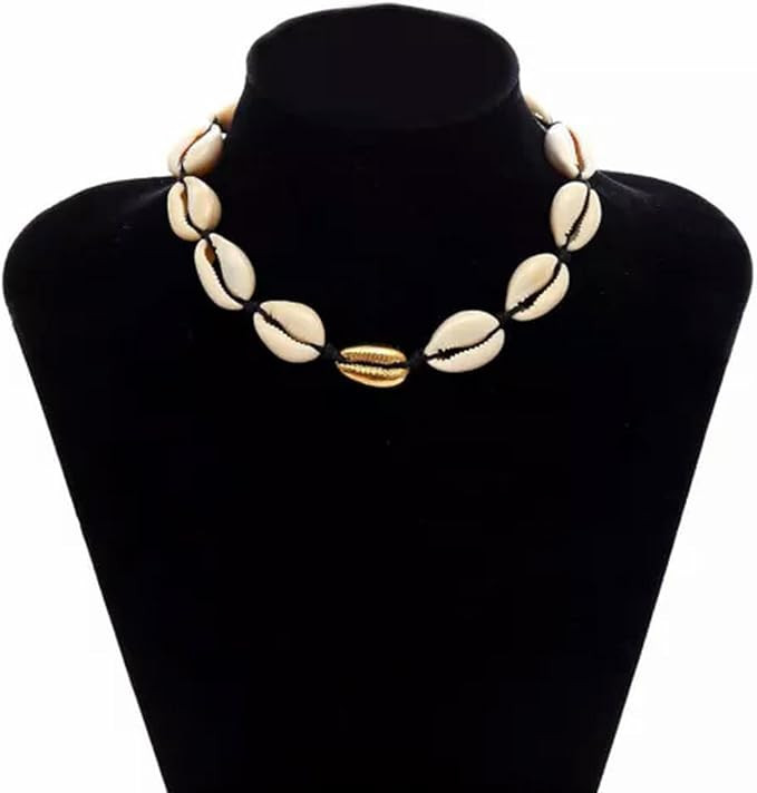 Gold/Silver Women Handmade Cowrie Sea Shell Necklace Choker Beach Jewelry-Gold+Black | Amazon (US)
