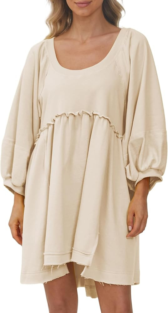 SAFRISIOR Women Oversized Pullover Sweatshirt Dress Scoop Neck Raglan Lantern Sleeve High Low Bac... | Amazon (US)