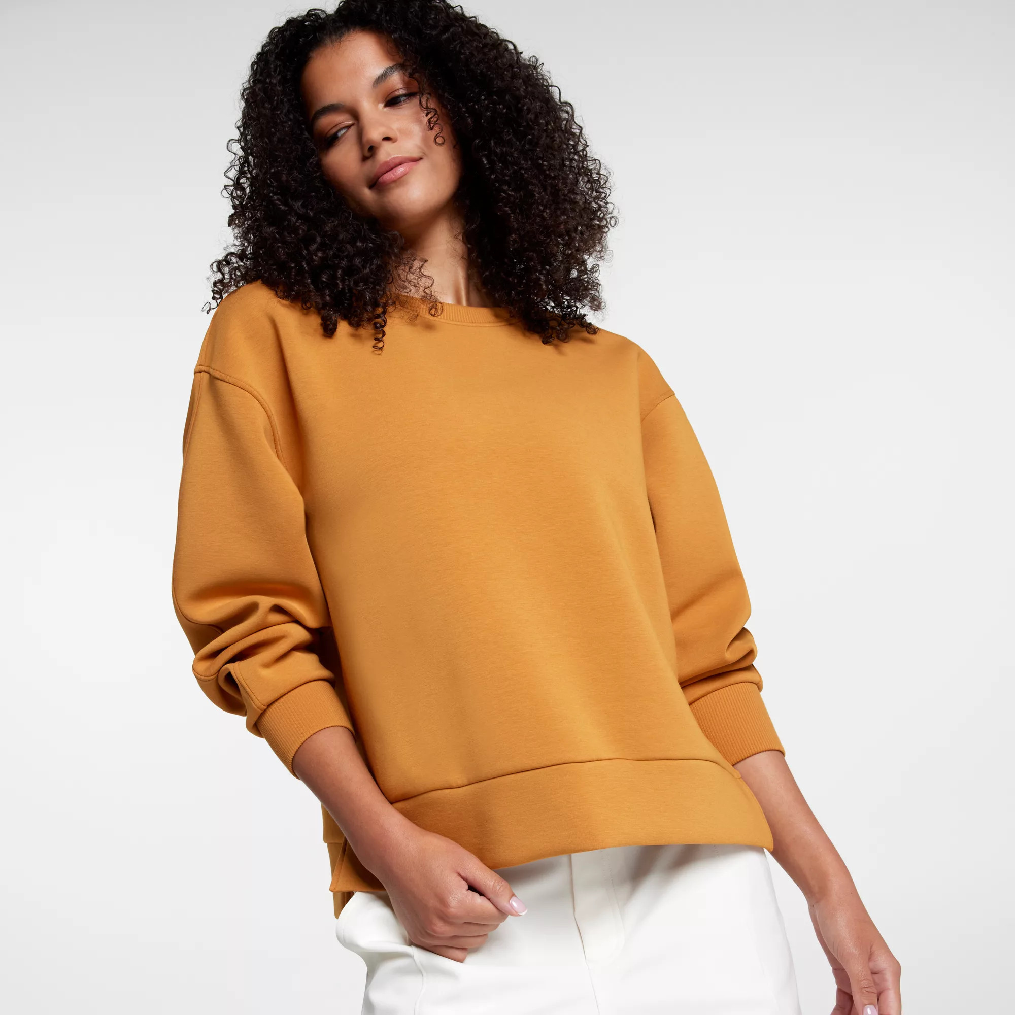 CALIA Women's Soft Scuba Crewneck Sweatshirt, Small, Golden Warmth | Going Going Gone