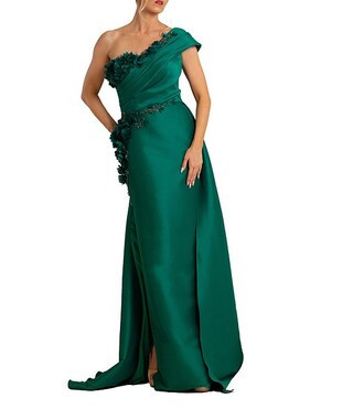 One Shoulder 3D Floral Applique Gown | Dillard's