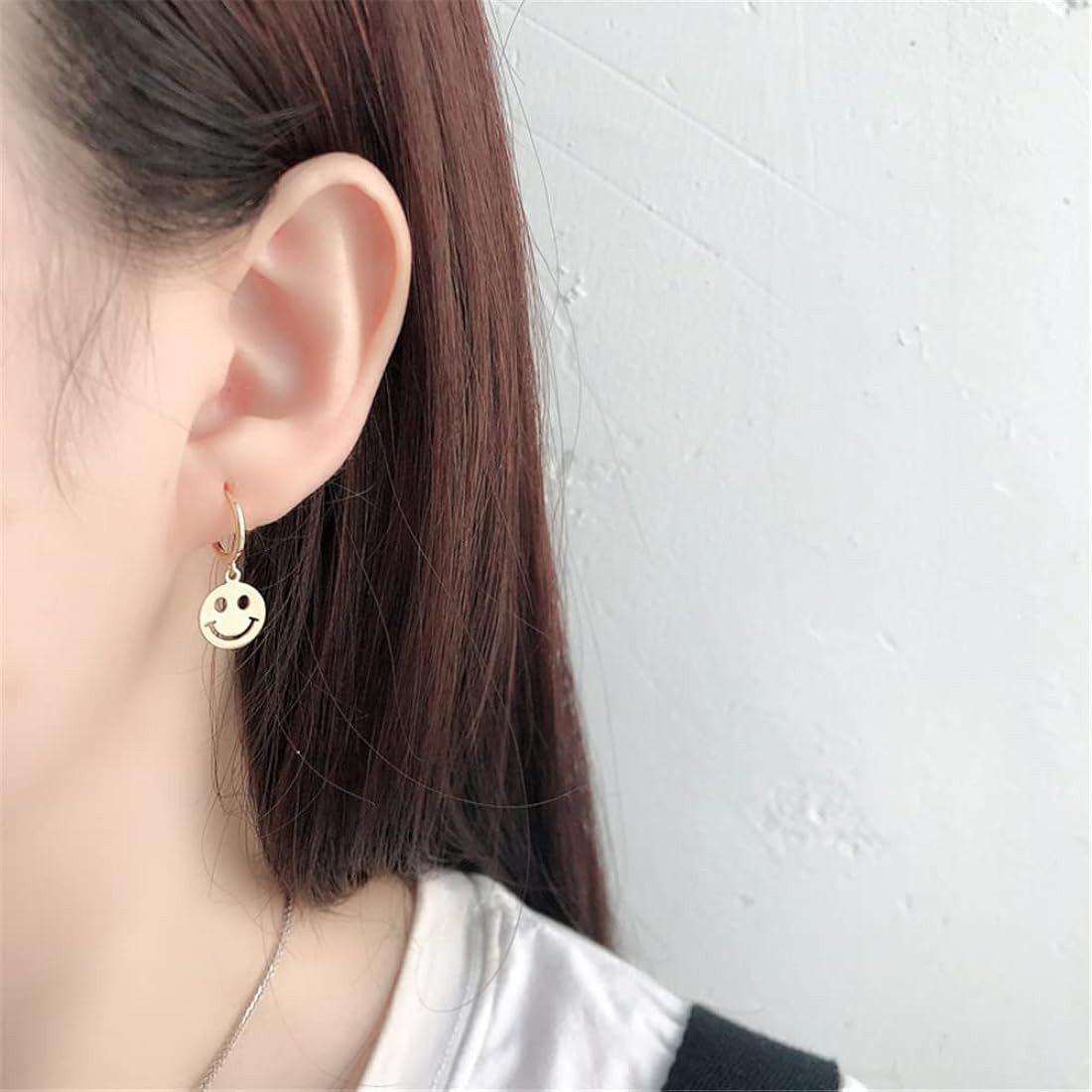 Cute Round Smiley Face Dangle Small Hoop Earrings for Women Teen Girls 925 Sterling Silver Charms... | Amazon (US)