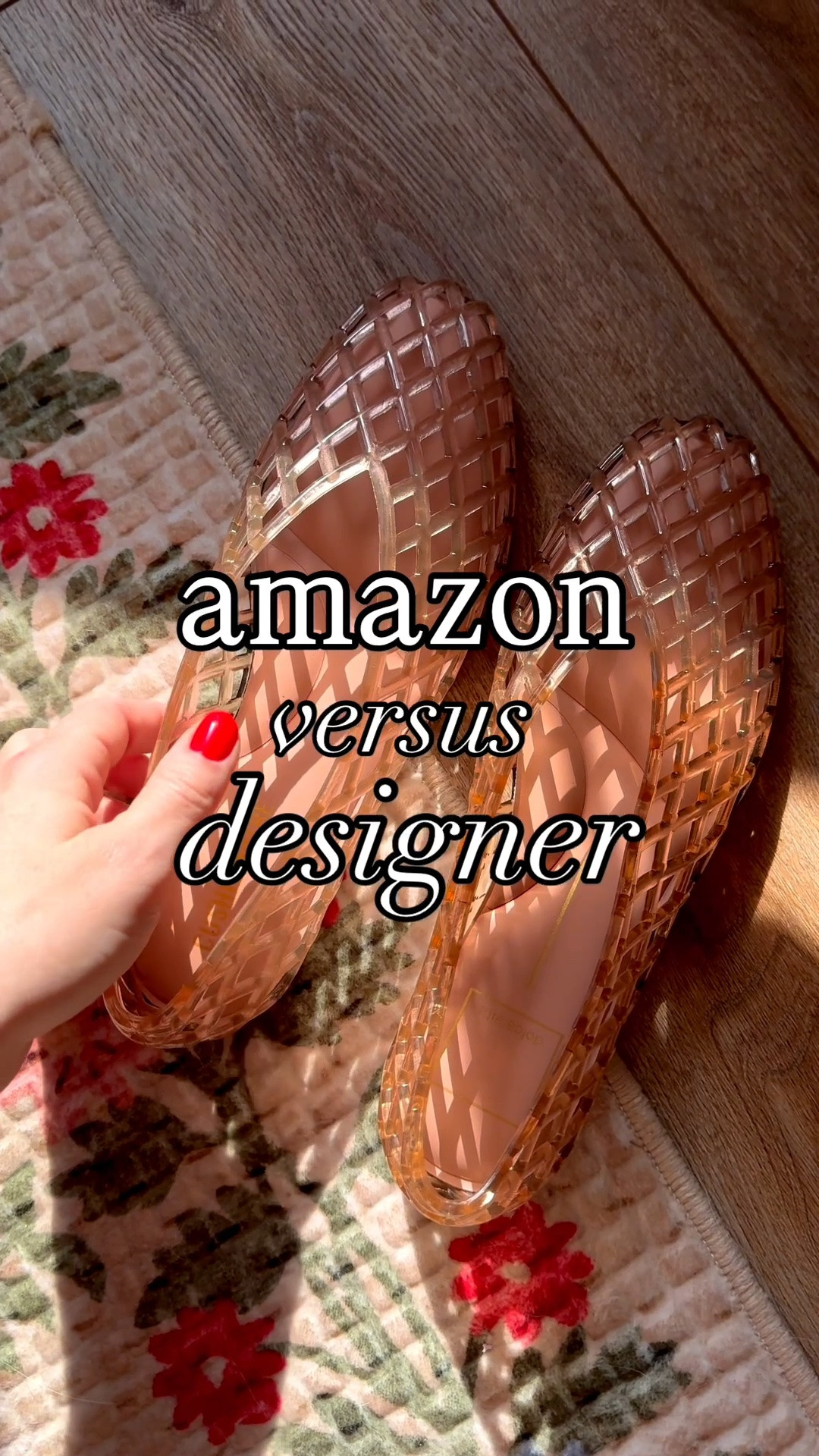 amazon jelly flats vs designer dolce vita jelly flats:

nearly identical! for the price difference & prime day sale, i’d go with the amazon jelly flats.

both flats run big. both have memory foam, super comfy  & both have a flattering shape.

amazon jelly material is a little less shiny, more lightweight and thinner than the designer pair.

designer jelly flats have a thicker jelly material that is shiny on the outside and inside of the shoe.

other than that that, there really is not much difference between the two.

#LTKootd #LTKSaleAlert #LTKSeasonal