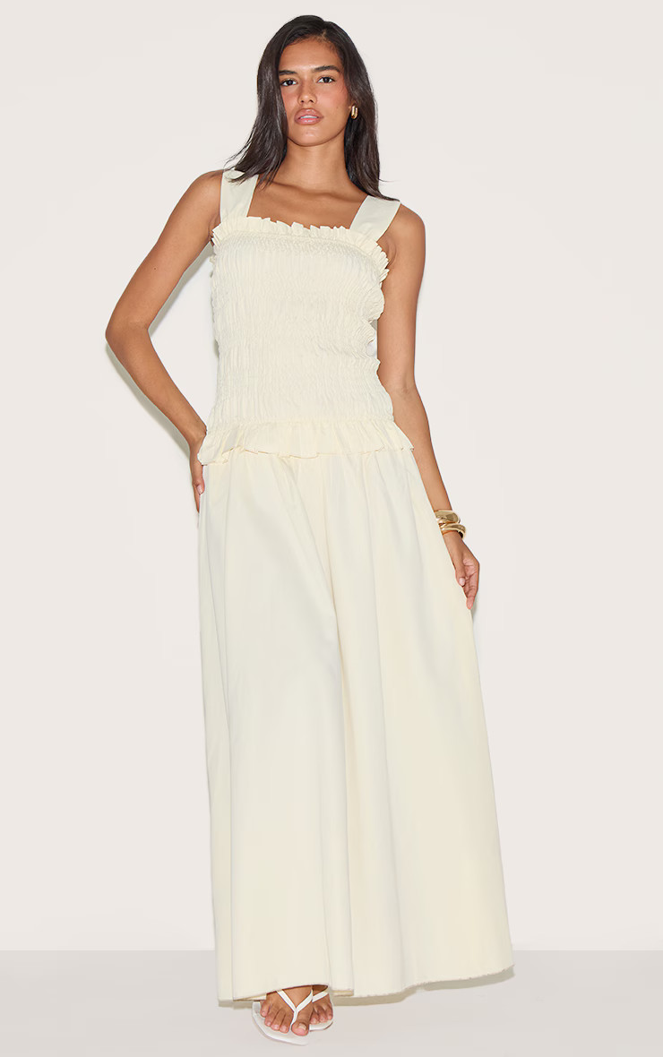 Butter Yellow Shirred Frill Detail Maxi Dress | PrettyLittleThing US