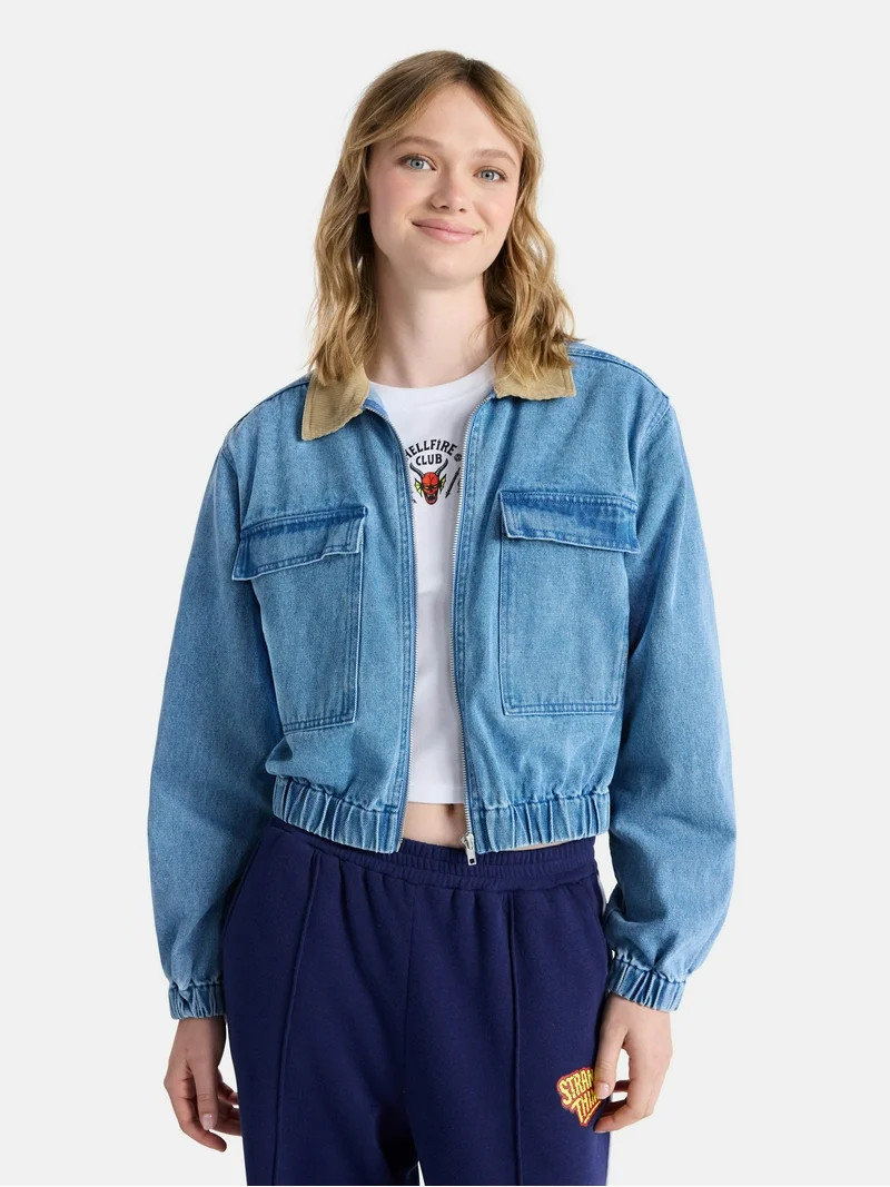 Netflix Stranger Things Cotton Denim Jacket from No Boundaries, Women’s and Women’s Plus | Walmart (US)