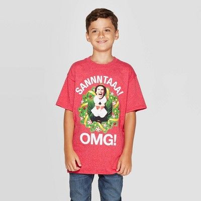 Boys' Elf Short Sleeve Sannntaaa OMG ! T-Shirt - Red | Target