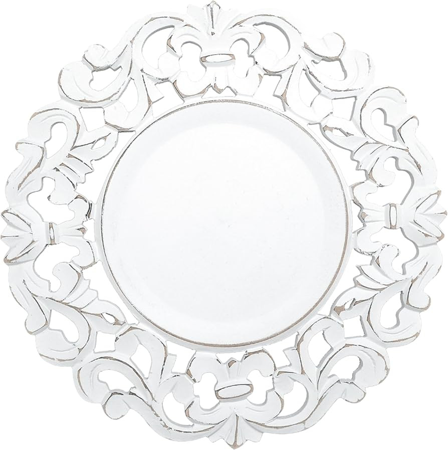 White Wood Charger for Dinner Plates Set of 2 - Decorative Floral Design 13 Inch Round Wooden Pla... | Amazon (US)