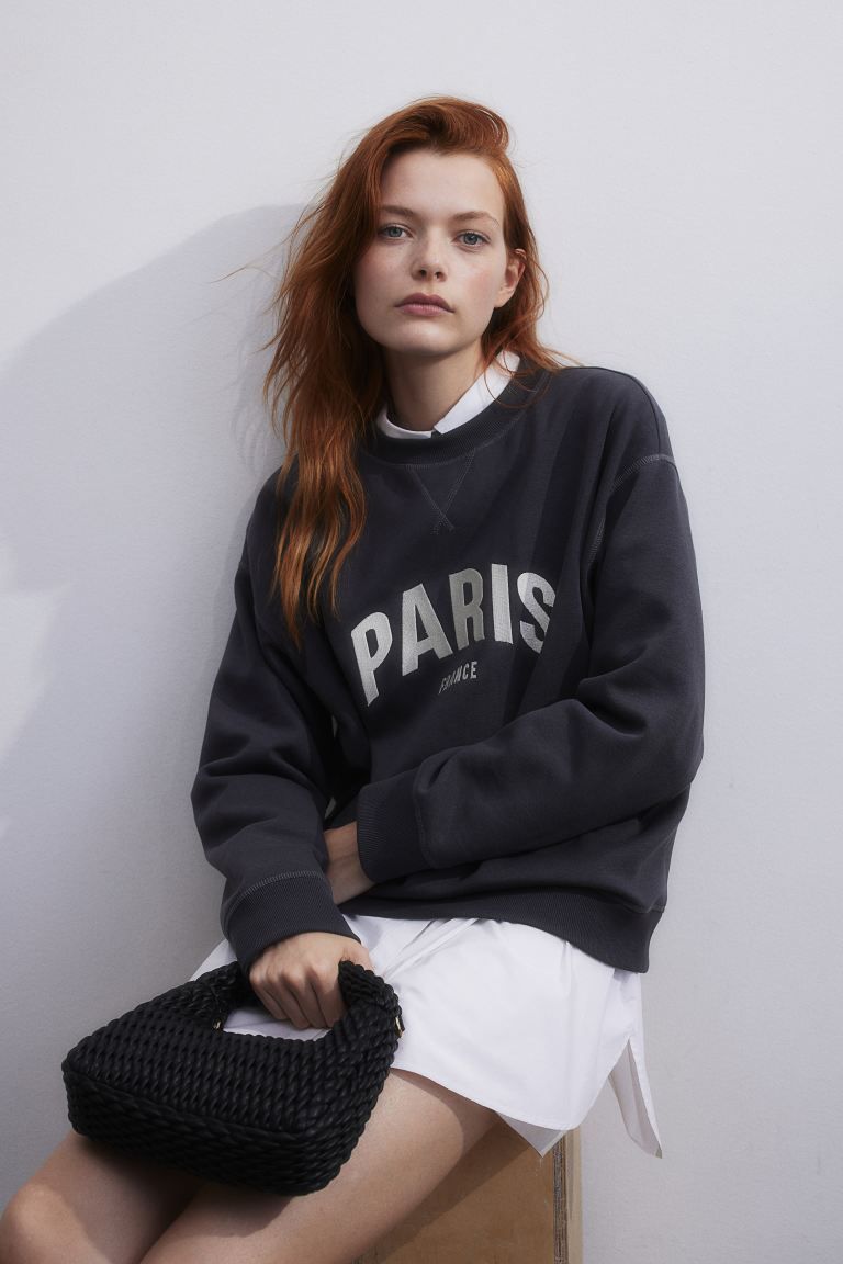 Sweatshirt - Dark grey/Paris - Ladies | H&M GB | H&M (UK, MY, IN, SG, PH, TW, HK)