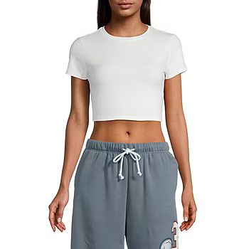 Arizona Lounge Womens Crew Neck Short Sleeve Crop Top Juniors | JCPenney