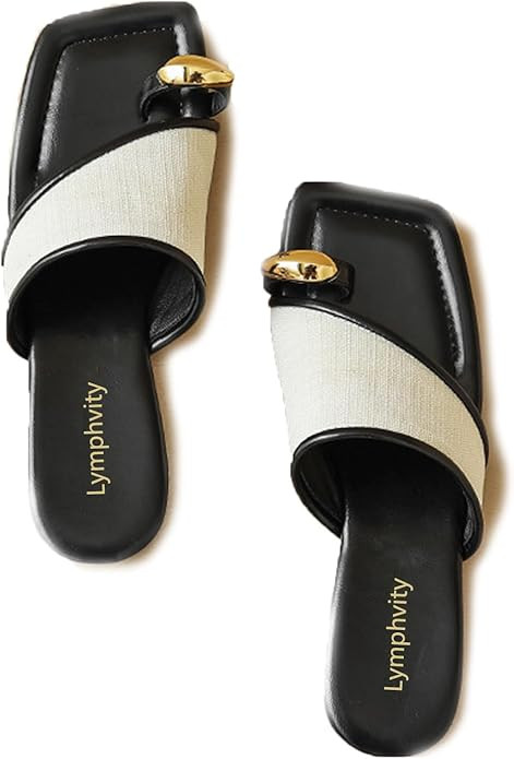 Lymphvity Women's Ring Toe Metal Flat Sandals Summer Slip-on Square Open Toe Non-Slip Beach Flats... | Amazon (US)