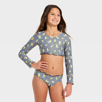 Girls' Gingham Lemons Bikini Set - Cat & Jack™ Black/White S | Target