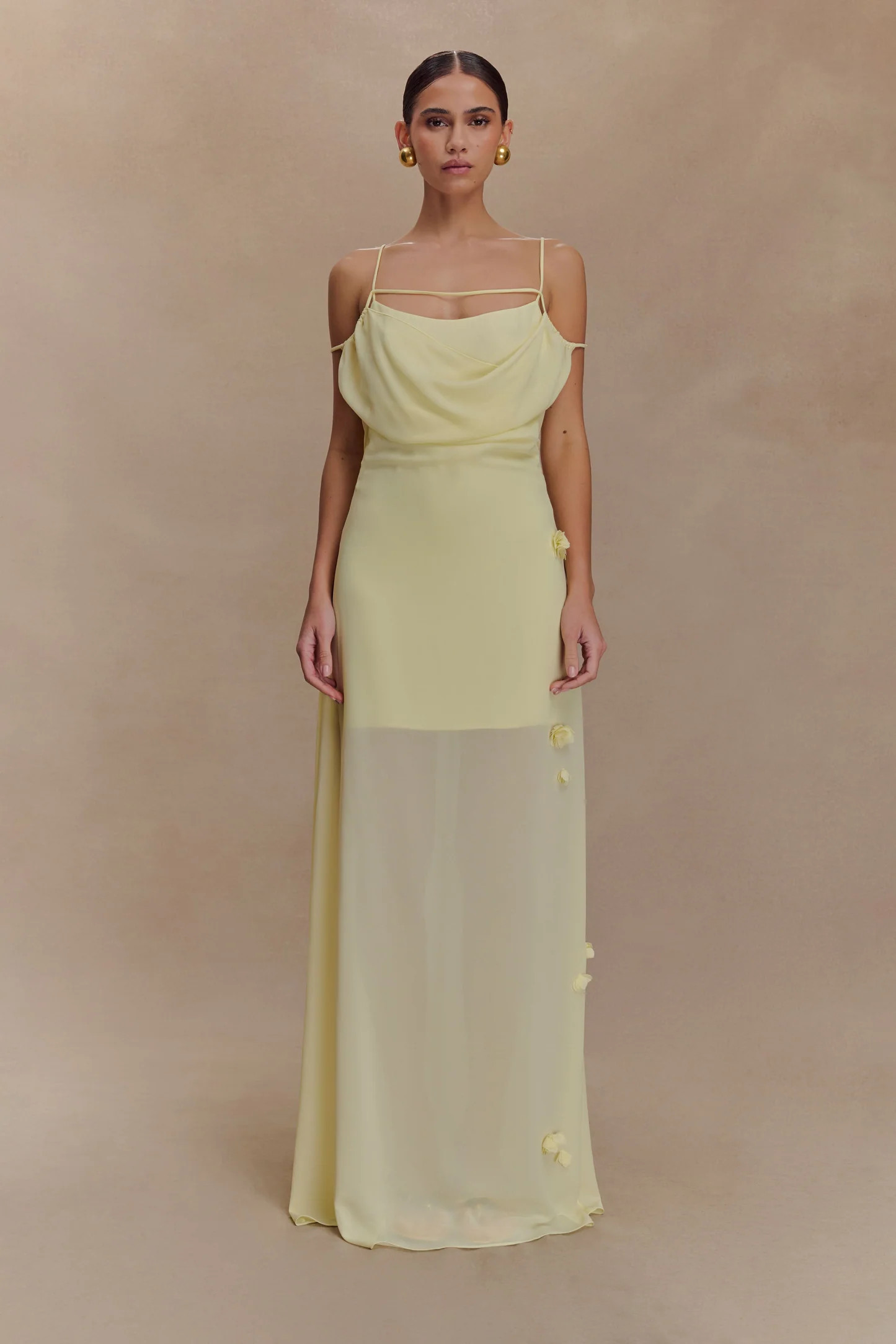 Aleena Aleena Satin And Lace Maxi Dress - Lemon | MESHKI US