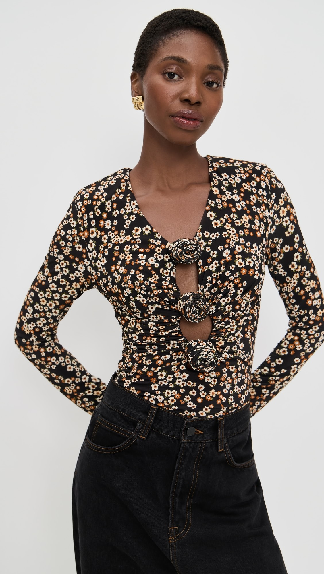 Tiny Flowers Black Jersey Blouse | Shopbop