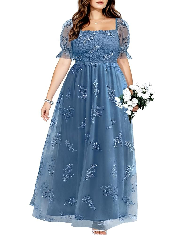 Plus Size Formal Dresses - Bridesmaid Leaf Embroidery with Sequin Tulle Prom Long Dress | Amazon (US)