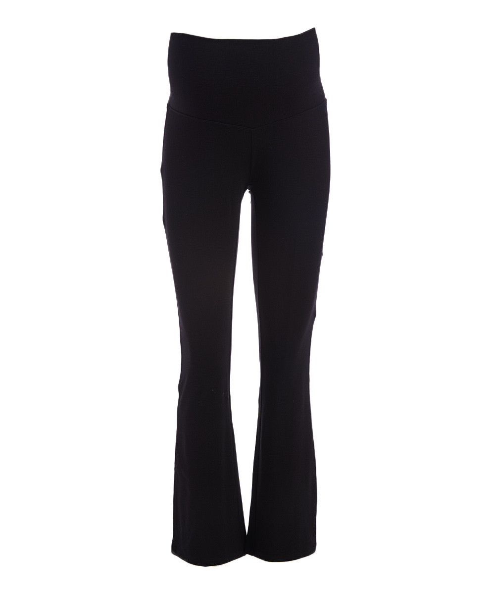 Times 2 Women's Yoga Pants BLACK - Black Maternity Yoga Flare Pants | Zulily