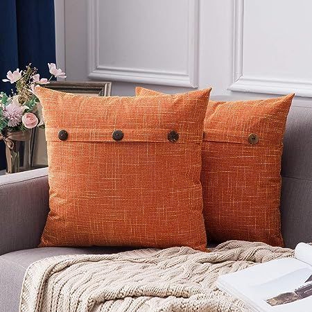 MIULEE Set of 2 Linen Throw Pillow Covers Cushion Case Triple Button Vintage Farmhouse Pillowcase... | Amazon (US)