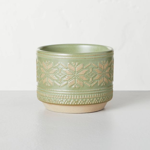 2-Wick Snowflake Embossed Ceramic Fireside Spruce Seasonal Jar Candle Light Green 11oz - Hearth &... | Target